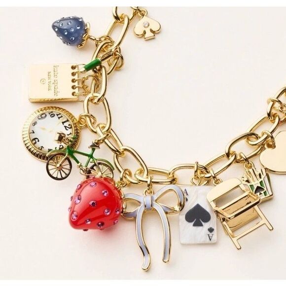 Kate Spade Target New York Chunky Charm Statement Necklace Gold In Hand New - Picture 2 of 5